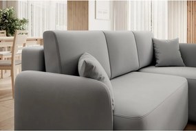 Colțar gri deschis extensibil/cu spațiu de depozitare cu tapițerie din catifea (cu colț pe partea dreaptă/cu șezlong) Hadson – ELTAP