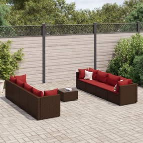 3308045 vidaXL Set mobilier de grădină cu perne, 9 piese, maro, poliratan