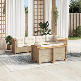 vidaXL Set canapele de grădină, 7 piese, cu perne, bej, poliratan