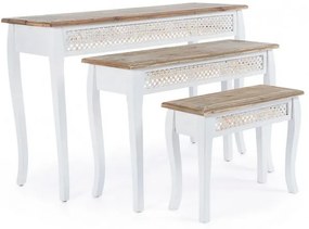 Set 3 console albe din Bambus si lemn de Brad, 120 - 90 - 60 cm, Rosen Bizzotto