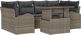 vidaXL Set de canapele pentru grădină cu pernă 7 pcs Gri Rattan poli