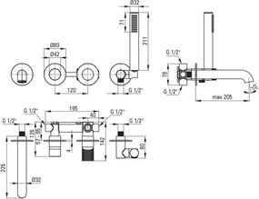 🛁 Baterie pentru cadă SILIA HEXA, 4 orificii, îngropată – Finisaj oțel șlefuit – Cod BHS_F18P