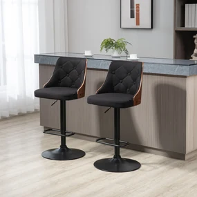 Set de 2 scaune de bar HOMCOM, inaltime reglabila si suport picioare, negru | Aosom Romania
