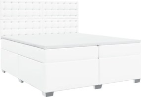 vidaXL Pat box spring cu saltea, alb, 200x200 cm, piele ecologică