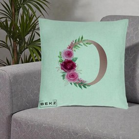 Cadou Personalizat - Perna Personalizata Monograma Rose Gold Litera O, 40x40 cm, Verde Menta, Husa Detasabila, Perna Inclusa, BEKZ®