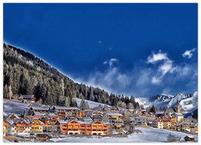 Tablou pe sticlă - Orășel de munte (70x50 cm)