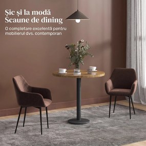 HOMCOM Set 2 Scaune de Dining Tapițate în Stil Nordic cu Brațe și Picioare din Oțel, 54x57x80 cm, Maro | Aosom Romania