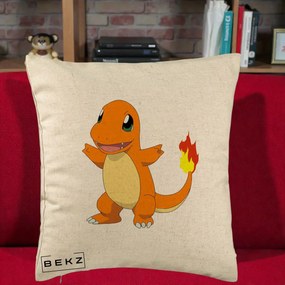 Perna Personalizata Charmander Pokemon, 40x40 cm, Bej, Husa Detasabila, Perna Inclusa, BEKZ®