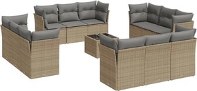 vidaXL Set canapele de grădină, 13 piese, cu perne, bej, poliratan