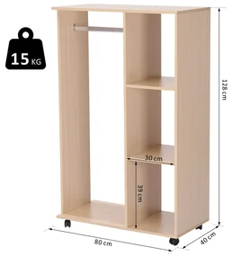 HOMCOM Dulap Multifuncțional cu Cuier și 3 Rafturi, Spațiu Deschis pentru Depozitare, 80x40x128 cm, Ideal pentru Hol | Aosom Romania