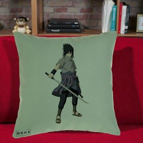 Perna Personalizata Naruto Sasuke Uchiha cu Sabia, 40x40 cm, Verde, Husa Detasabila, Perna Inclusa, BEKZ®