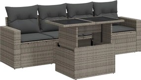 vidaXL Set canapea de grădină cu perne, 5 piese, gri, poliratan