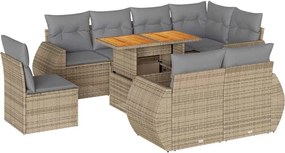 vidaXL Set canapele de grădină, 9 piese, cu perne, bej, poliratan