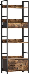 HOMCOM Bibliotecă raft de depozitare cu 6 niveluri cu 4 rafturi, 3 sertare din material textil, 60x30x176cm, maro rustic | Aosom Romania