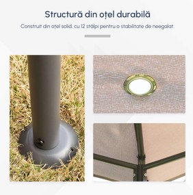 Outsunny Foisor de Gradina cu Prelata in Poliester 6 Pereti Detasabili 12 Paleti Schelet in Metal Bej 400 x 300 x 264 cm | Aosom Romania