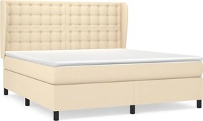 vidaXL Pat box spring cu saltea, crem, 160x200 cm, material textil