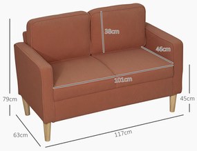 HOMCOM Canapea 2 Locuri cu Spatiu de Depozitare si Picioare Solide de Lemn, pentru Sufragerie, Dormitor, 117 x 63 x 79 cm, Portocaliu | Aosom Romania