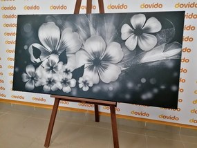 Tablou fantezie florală în alb-negru