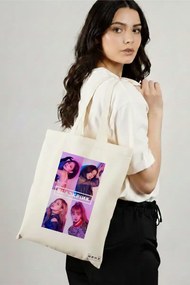 Sacosa de Panza pentru Cumparaturi, Geanta Tote, model Blackpink 2, 38x34.5 cm, Alba, BEKZ®