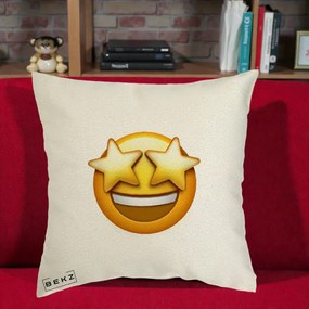 Perna Decorativa Emoji Ochi Stele, 40x40 cm, Ecru, Husa Detasabila, Perna Inclusa, BEKZ®