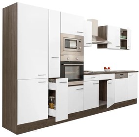 Mobilier de bucătărie Yorki 370, corp din stejar Yorki, față alb satinat, dulap cu raft