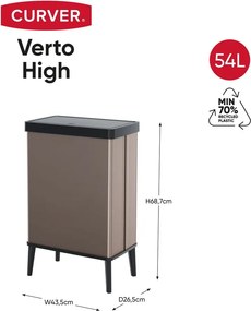 Coș de gunoi roz cu senzori de atingere din plastic reciclat 54 l Verto High – Curver