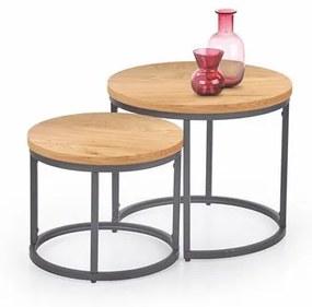 Set 2 mese de cafea Oreo stejar auriu/negru – d43-53xh35-45 cm