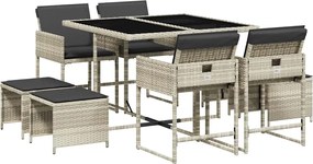 vidaXL Set mobilier grădină cu perne, 9 piese, gri deschis, poliratan