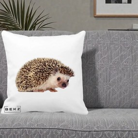 Perna Decorativa Arici Fotorealist, 40x40 cm, Alba Mata, Husa Detasabila, Perna Inclusa, BEKZ®