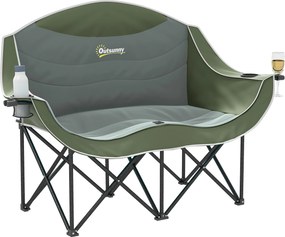 Outsunny Scaun pliabil 2 locuri scaun camping cu suport pentru băuturi geantă de transport până la 250 kg Verde | Aosom Romania