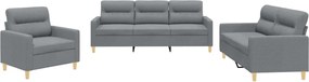 vidaXL Set de canapele cu perne, 3 piese, gri deschis, textil