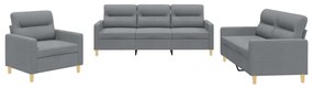 3201536 vidaXL Set de canapele cu perne, 3 piese, gri deschis, textil