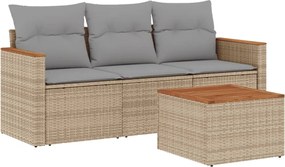 vidaXL Set canapele de grădină, 4 piese, cu perne, bej, poliratan