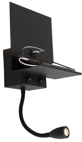 Lampă de perete inteligentă neagră cu USB și braț flexibil incl. WiFi G9 - Flero