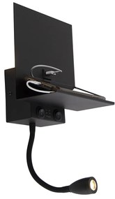 Lampă de perete inteligentă neagră cu USB și braț flexibil incluzând WiFi G9 - Flero