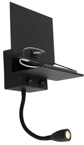 Lampă de perete inteligentă neagră cu USB și braț flexibil incluzând WiFi G9 - Flero