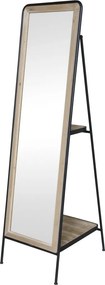 Oglindă de podea cu rafturi pe spate, din metal, lemn și sticlă, natur, H 168 cm