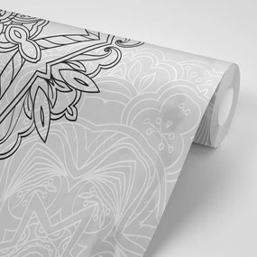 Tapet autoadeziv Mandala în design alb-negru