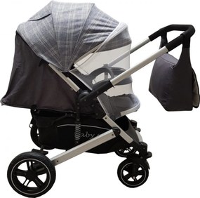 Carucior nou nascuti 2 in 1 BABY CARE™ PRO 512, Cu geanta bebe inclusa, Suspensii, Cadru aluminiu Silver, Plasa insecte, Gri cu Carouri