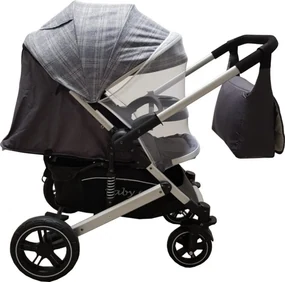 Carucior nou nascuti 2 in 1 BABY CARE™ PRO 512, Cu geanta bebe inclusa, Suspensii, Cadru aluminiu Silver, Plasa insecte, Gri cu Carouri