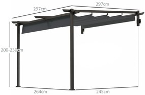 Outsunny Pavilion, 3 x 3 m Pergolă, Acoperiș de terasă rezistent la vânt, Montare pe perete, Acoperiș ajustabil, pentru grădină, terasă, Gri închis | Aosom Romania