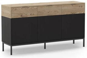 Comodă neagră/în culoare naturală joasă cu aspect de lemn de stejar 150x80 cm Marion – Marckeric