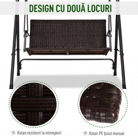 Outsunny Balansoar Hollywood, Balansoar de Grădină cu Baldachin, Acoperiș Reglabil, Negru + Maro + Gri | Aosom Romania