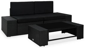 vidaXL Set mobilier de grădină, 3 piese, negru, poliratan