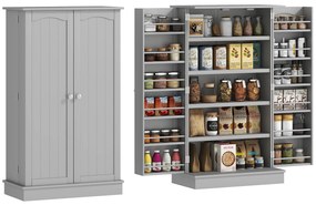 HOMCOM Dulap mobilier de bucătărie cămară cu 2 uși cu 5 rafturi și 12 suporturi pentru condimente - 60 x 30 x 104 cm - gri | Aosom Romania