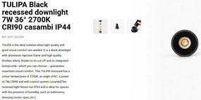 Spot LED incastrabil TULIPA Black recessed downlight 7W 36° 2700K CRI90 casambi IP44