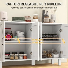 Dulap multifuncțional MDF cu 4 nivele cu 2 rafturi reglabile pentru sufragerie, bucătărie și intrare, 120x37x75 cm, alb HOMCOM | Aosom Romania