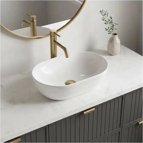 Lavoar pe blat Rea Amelia oval 45 cm alb lucios