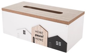 Cutie de lemn pentru batiste Home town albă,24 x 12 x 9 cm