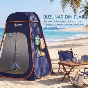 Outsunny Cort de Duș Pop-Up Impermeabil cu Acoperiș Detașabil, din Poliester 190T și Oțel, 152x152x200 cm, Albastru Închis | Aosom Romania